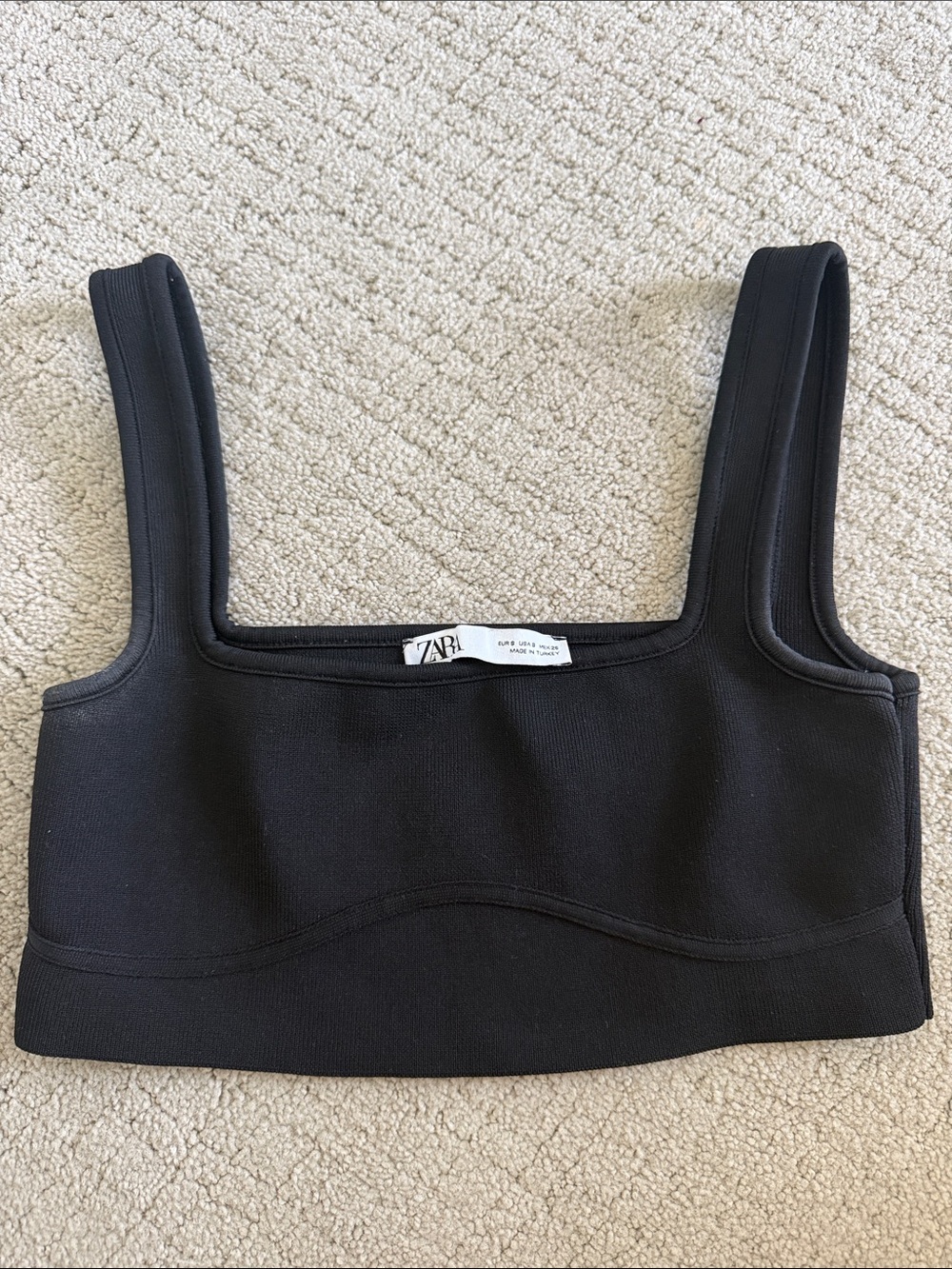 Zara Black Structured Square-Neck Crop Top